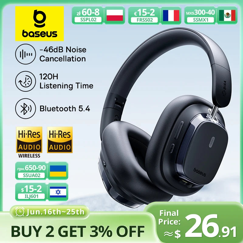 Bowie 10 Max Wireless Headphones 46Db Hybrid Active Noise Cancellation Earphones Bluetooth 5.4 Hi-Res LHDC 120H Headsets