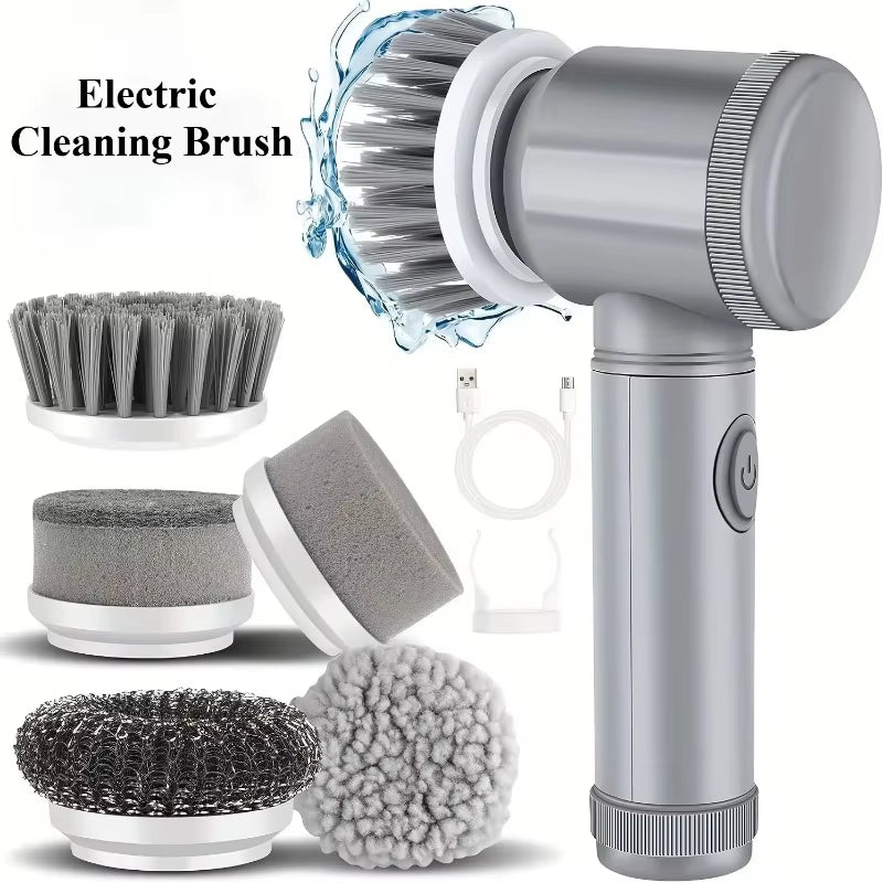 Electric Spin Scrubber Cordless Spin Scrubber with 5 Replaceable Brush Heads and Adjustable Extension Handle,5 in 1Cleaningbrush