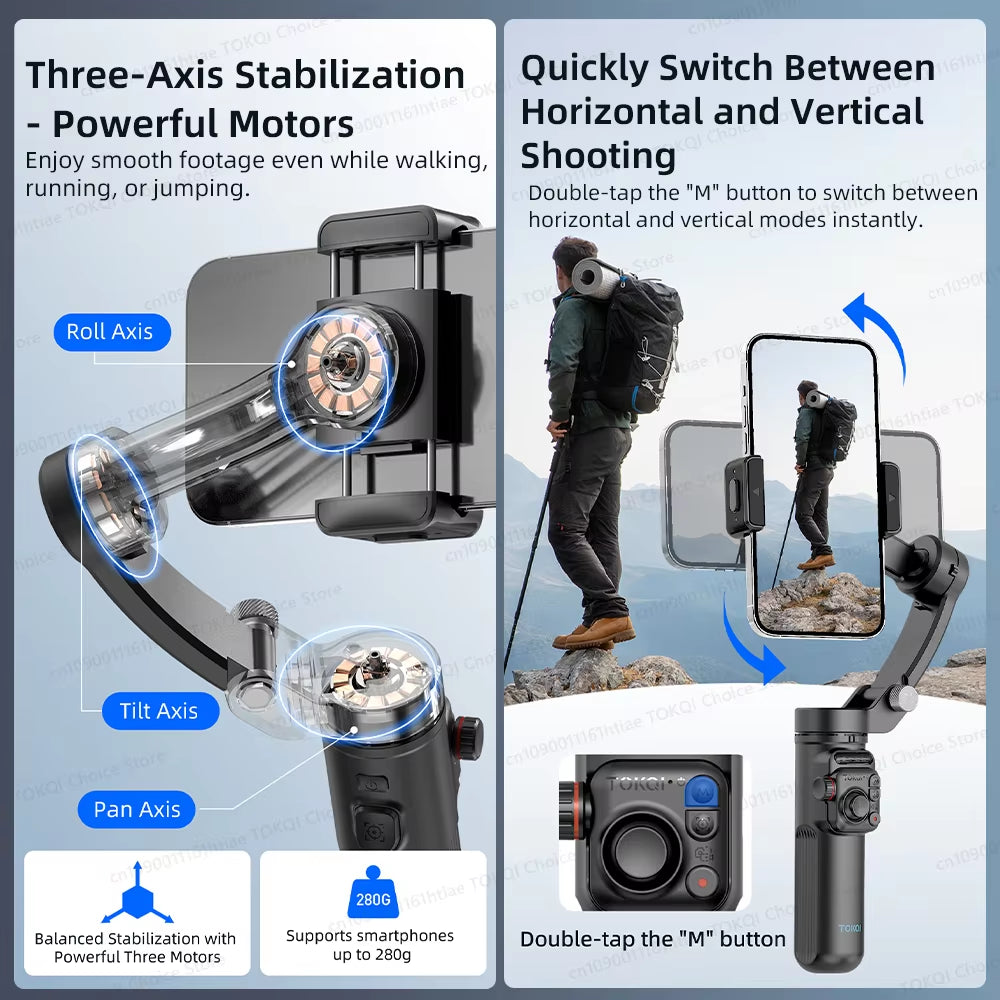 Handheld 3-Axis Gimbal Phone Holder anti Shake Video Record with Selfie Tripod Stabilizer for Xiaomi Iphone Cellphone Smartphone