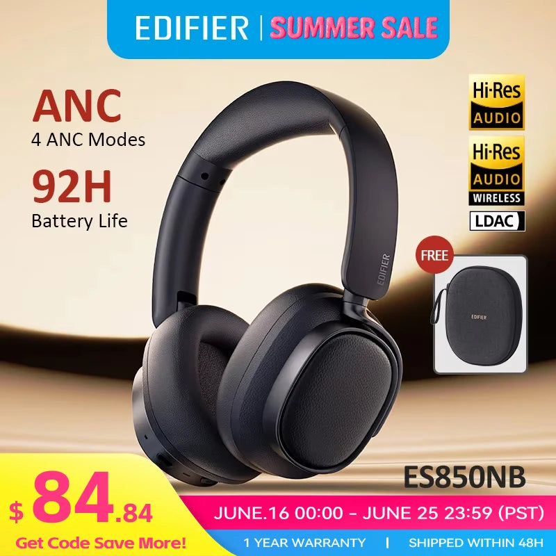 ES850NB Wireless Headphone Noise Cancelling Bluetooth Earphones Hi-Res Wireless Over-Ear Headphones with Carry Bag