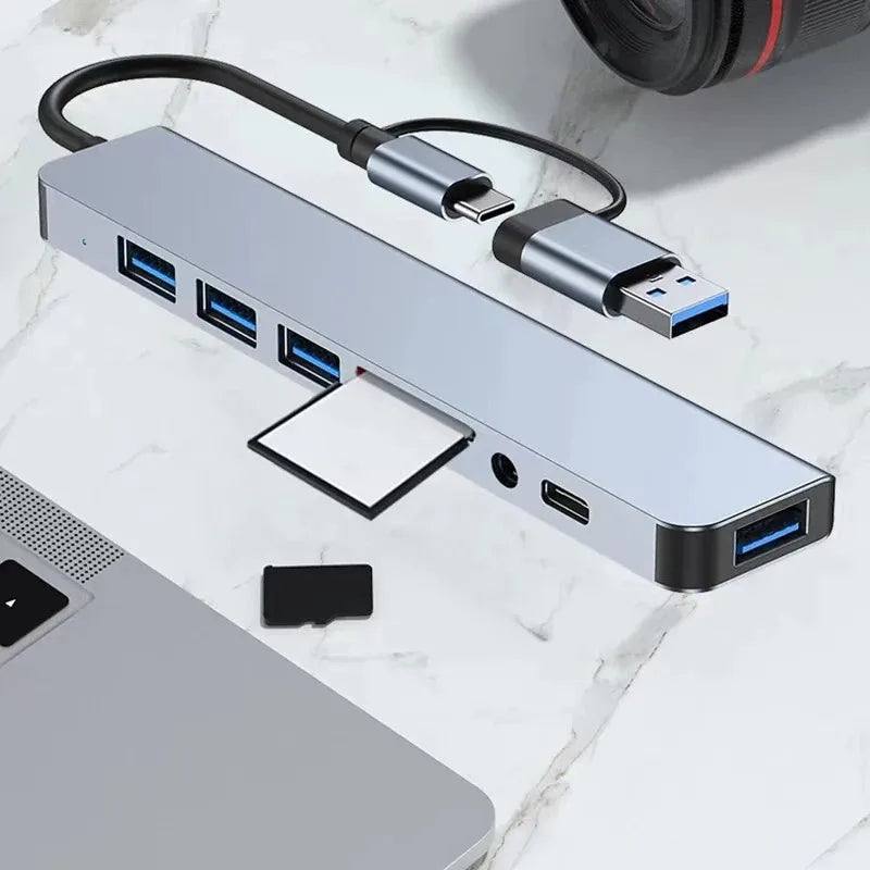 8 in 1 USB Type-C HUB with Splitter Card Reader USB 3.0 USB 2.0 SD/TF Splitter Card Reader Docking Station for HUAWEI Xiaomi PC