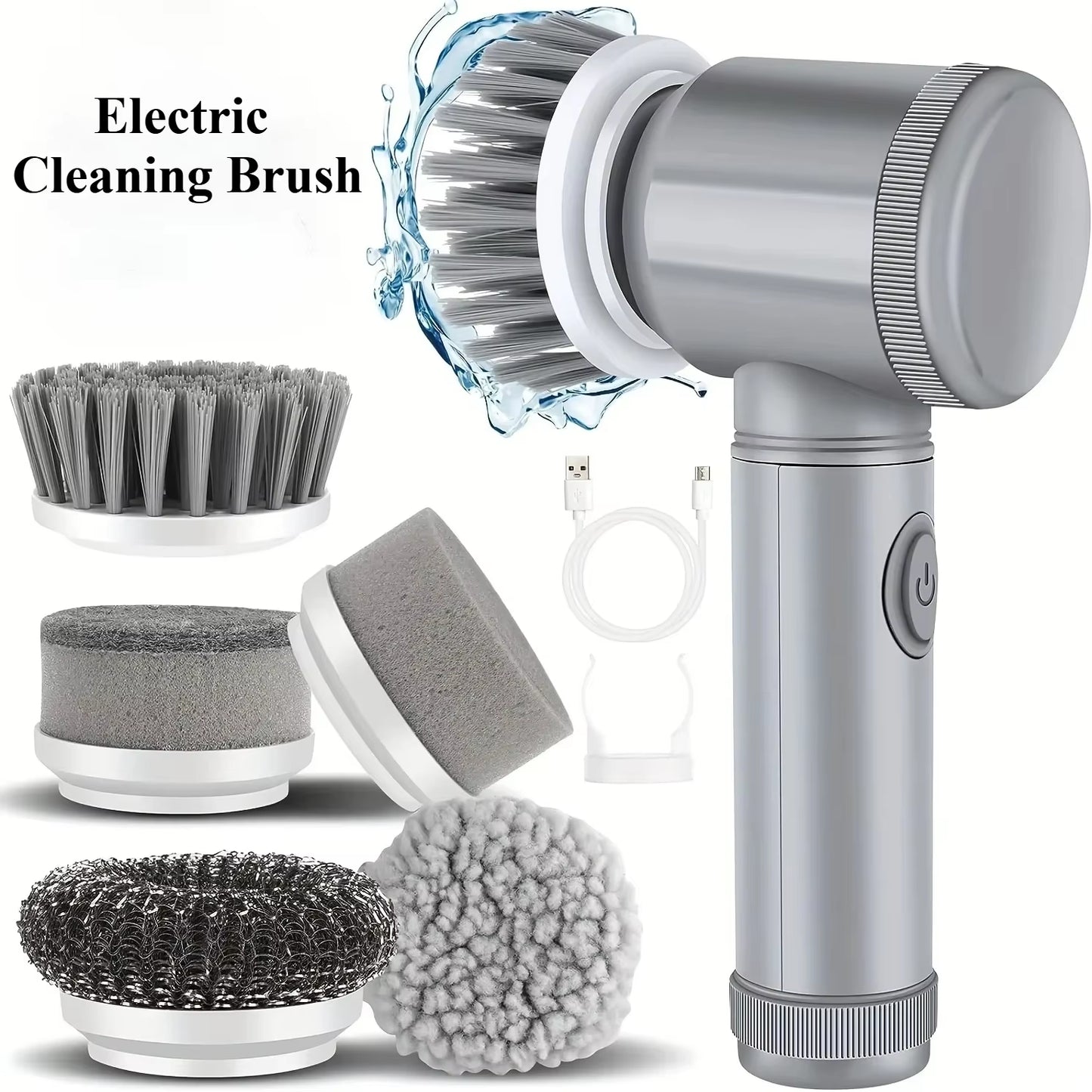 Electric Spin Scrubber Cordless Spin Scrubber with 5 Replaceable Brush Heads and Adjustable Extension Handle,5 in 1Cleaningbrush