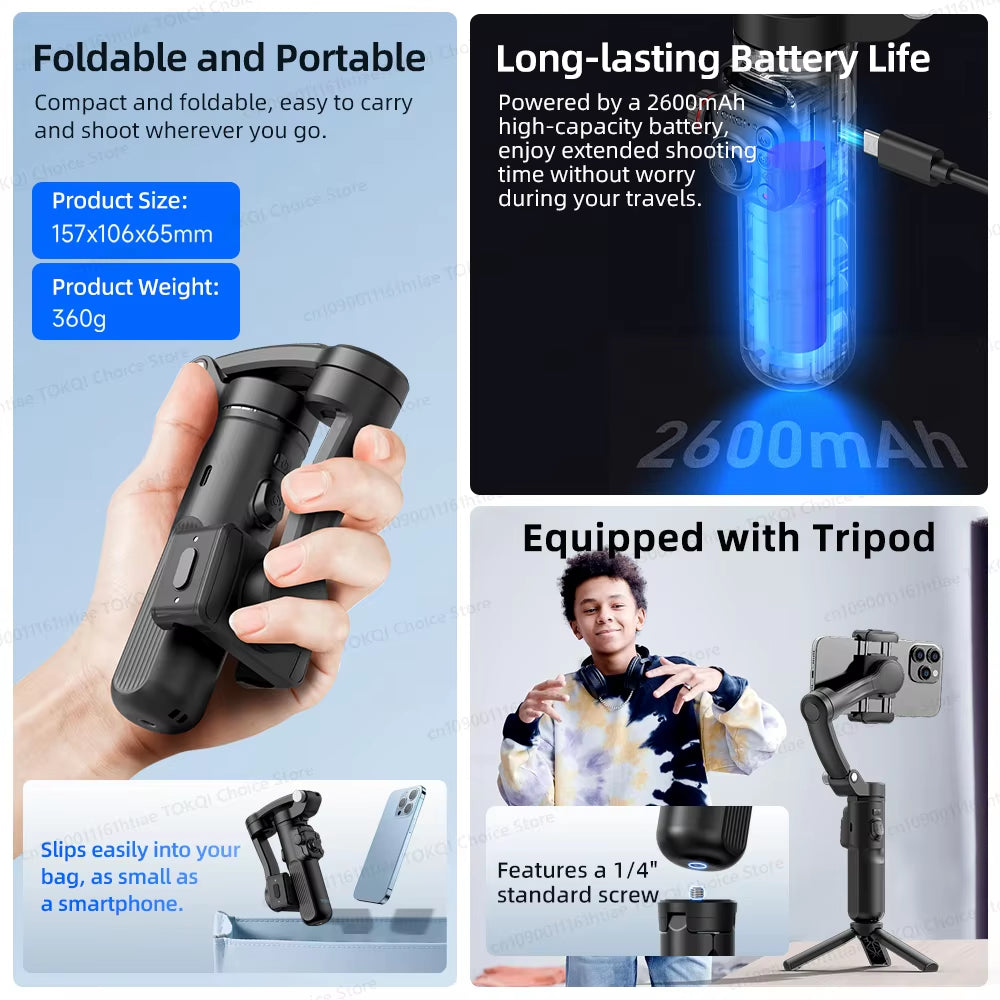Handheld 3-Axis Gimbal Phone Holder anti Shake Video Record with Selfie Tripod Stabilizer for Xiaomi Iphone Cellphone Smartphone