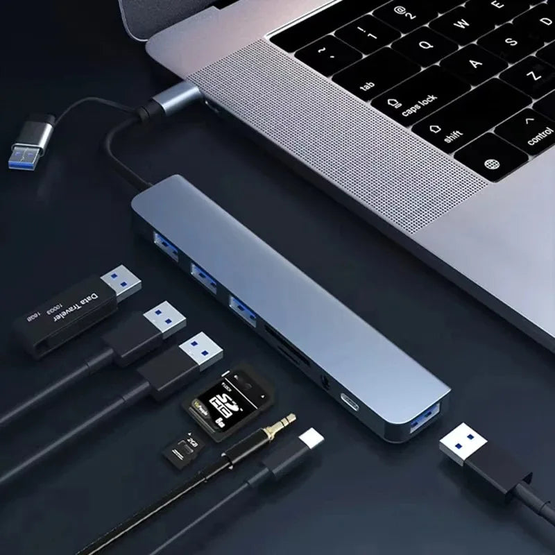 8 in 1 USB Type-C HUB with Splitter Card Reader USB 3.0 USB 2.0 SD/TF Splitter Card Reader Docking Station for HUAWEI Xiaomi PC