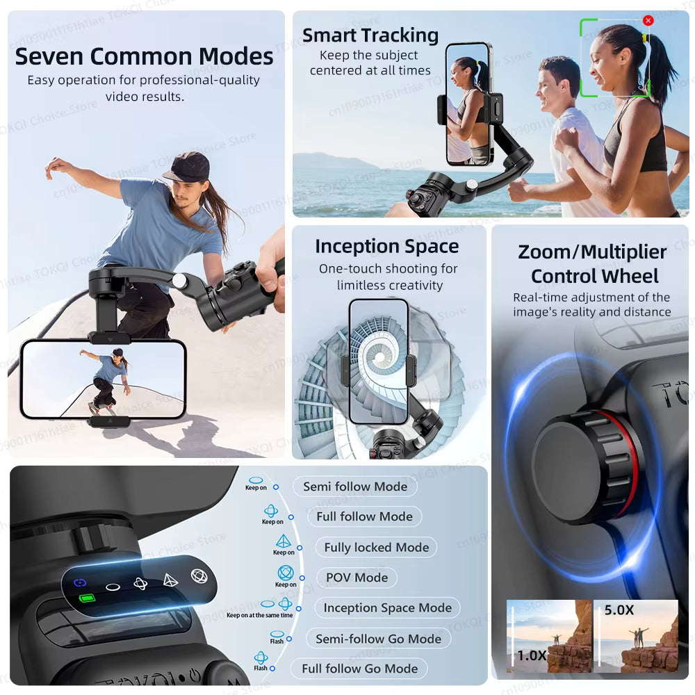 Handheld 3-Axis Gimbal Phone Holder anti Shake Video Record with Selfie Tripod Stabilizer for Xiaomi Iphone Cellphone Smartphone